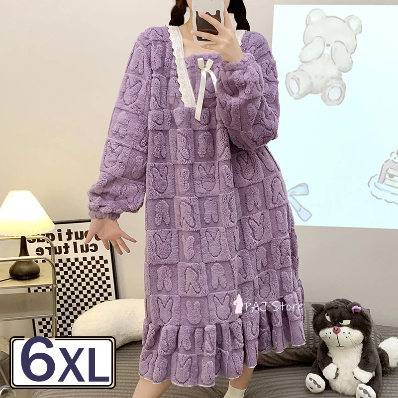 

Women's Night Dress Winter Warm Sleepwear Night Nightgown Flannel Pajama Thick Nighty Nightwear Plus Size M-6XL Pijama