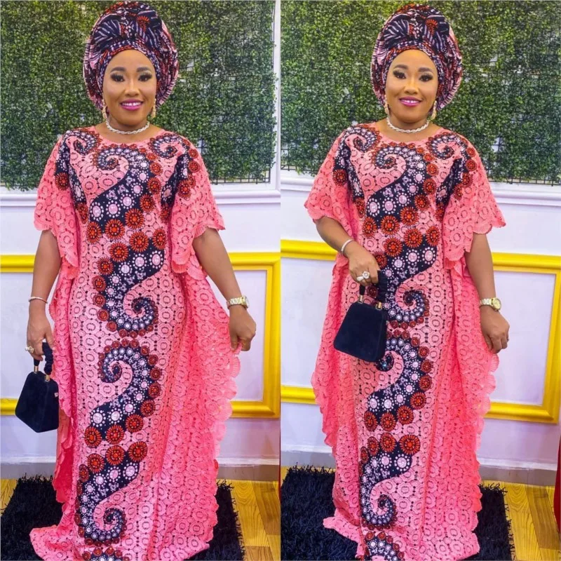 Muslim Abaya 2 Piece Sets New Dashiki African Dresses For WomenTraditional Fashion Lace Loose Bat Robe Big Size Boubou Africain