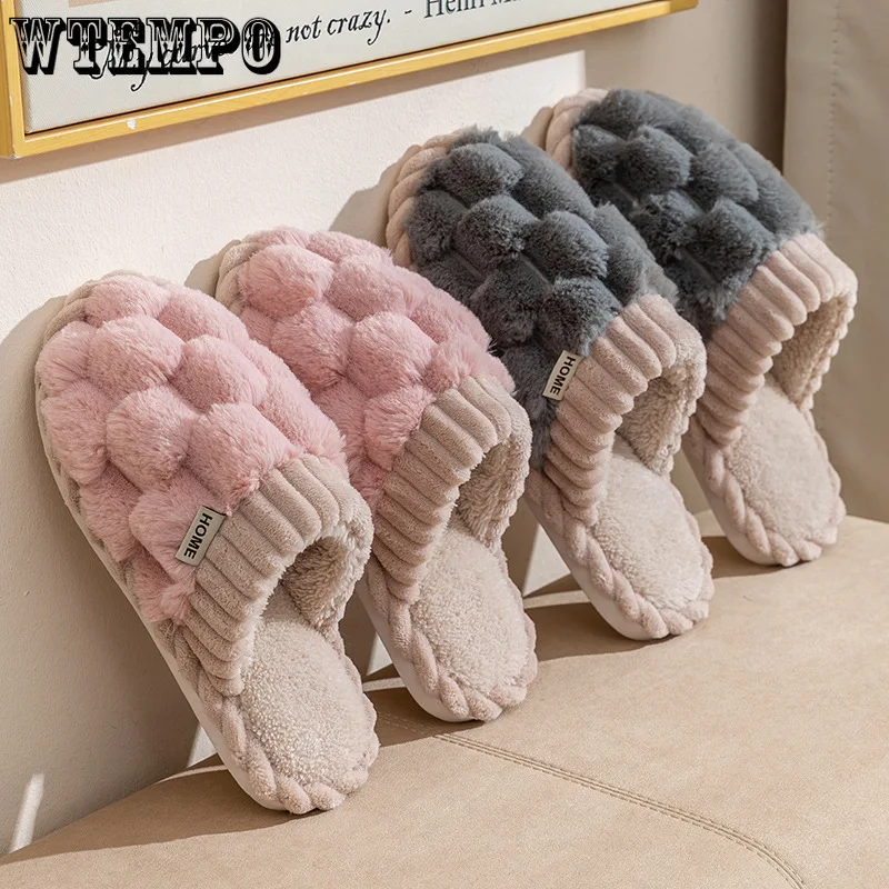 

Шлепанцы WTEMPO женские меховые, теплые домашние тапочки, Нескользящие, плюшевые, корейская мода, роскошная обувь для дома, Осень-зима