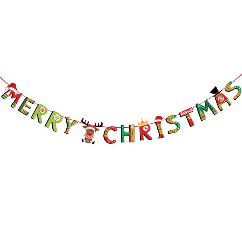 3m Christmas Banners Paper Hanging Flags Santa Claus Snowman Deer Xmas Tree Bunting Garland Merry Decorations for Home | Дом и сад