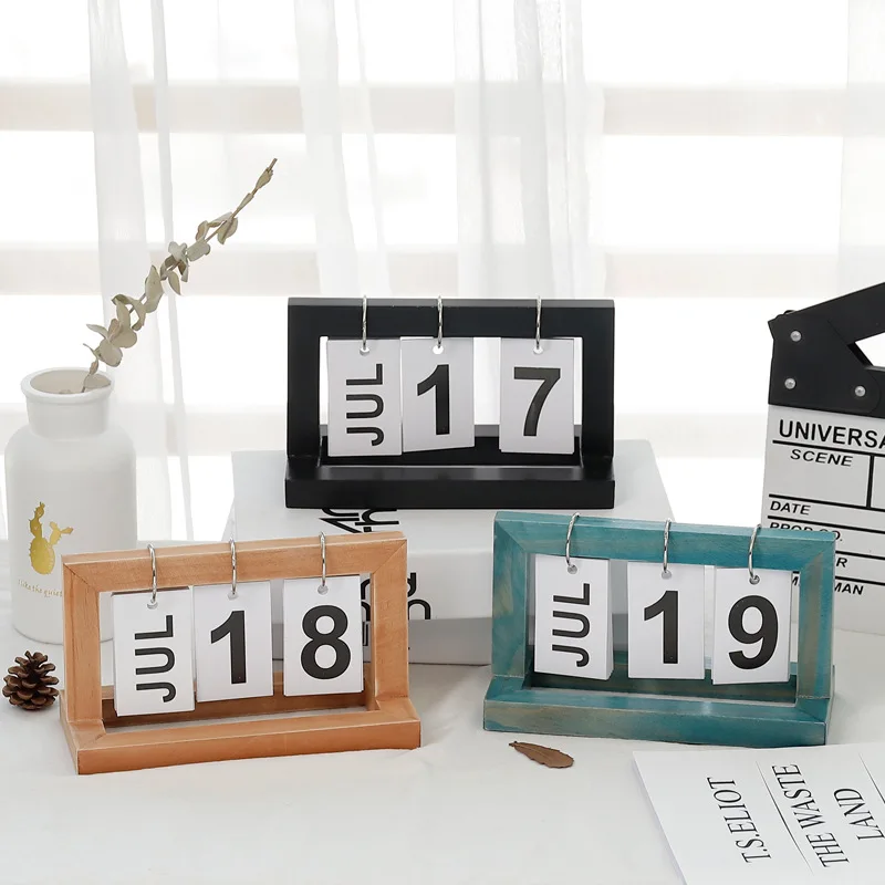 

Simple Wooden Desk Calendar Manual Flip Desk Calendar Decoration Decoration Creative Gift Office Decoration Study furnishings