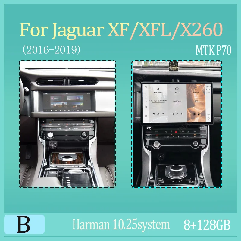 

13,3-дюймовый мультимедийный плеер для Jaguar XFL/X260 2016-2019, радио Carplay, Android 14, удерживает OEM-меню, полный сенсорный экран
