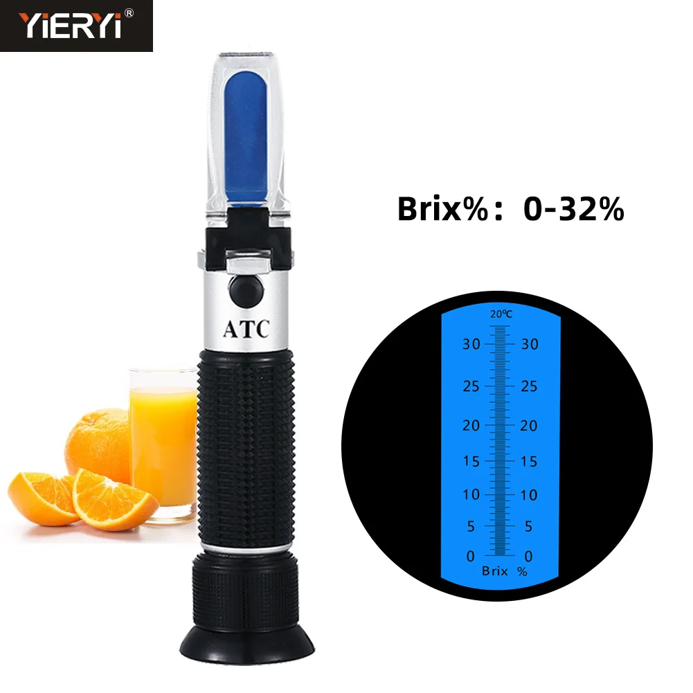 مقياس انكسار بركس يدوي الصنع للسكر البيرة Brix اختبار بصري 0-32% Brix ATC مقياس انكسار مقياس انكسار