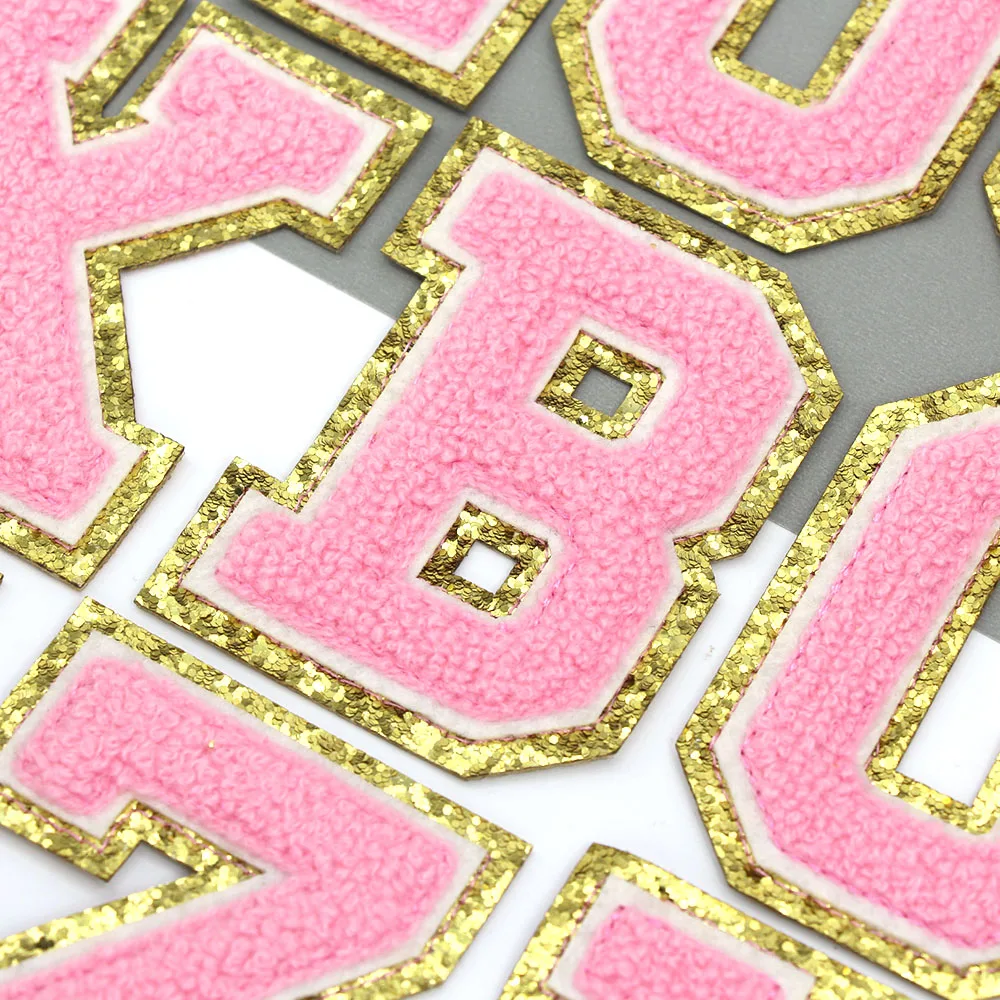 80 мм розовые нашивки с надписями вышивка нашивка для одежды золотые блестки