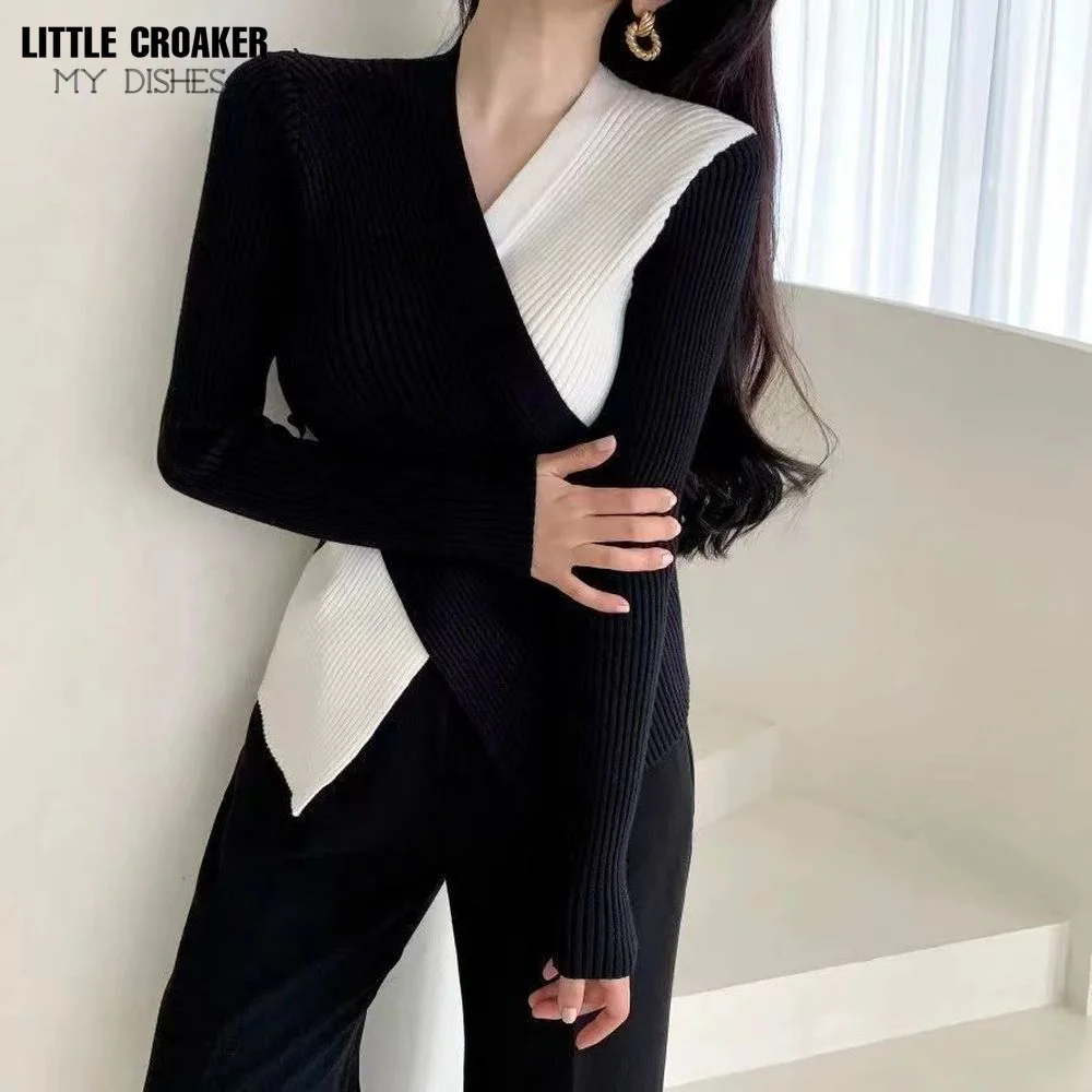 

Criss-Cross Knitted Jumpers Top Women Sweater Autumn Winter Half Turtleneck Women's Sweaters Pullovers Loose Female Tops
