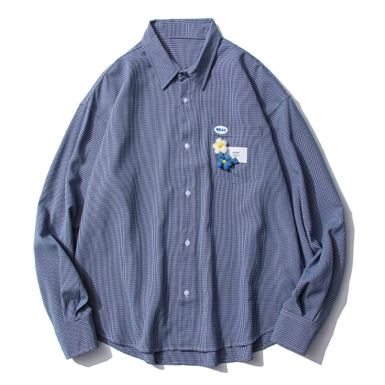 

Hip Hop Shirt Men Plaid Flower Pattern Print Long Sleeve Shirt Harajuku Simple Preppy Style Streetwear Shirt Cotton Male