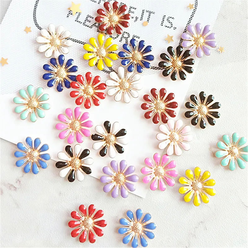 20pcs/lot 20x20mm Alloy Enamel Daisy Flower Cabochon for Jewelry Making DIY Earrings Handmade Bows Hair Accessories Supplies images - 6
