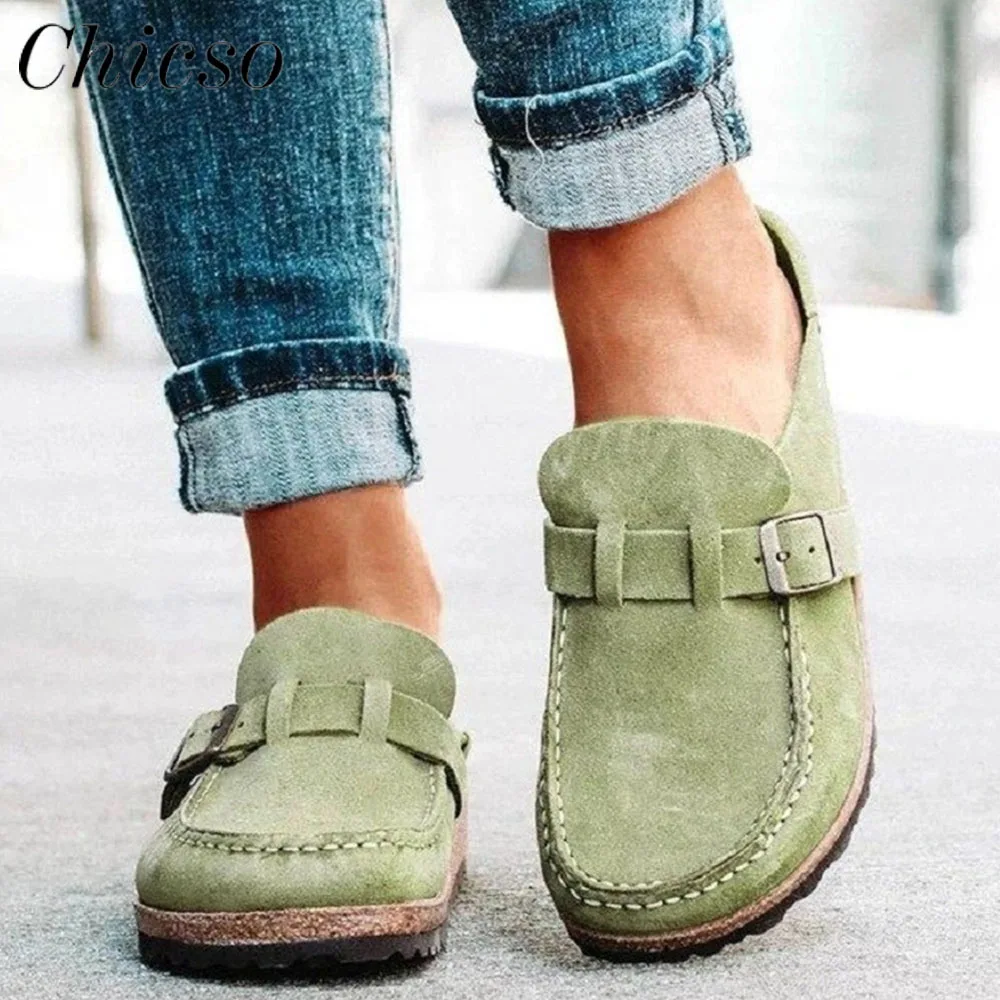 

Summer Women's Mules 2022 New Retro Ladies Slingback Closed Toe Buckle Flats 35-43 Large-Sized Home Office Beach Sandals