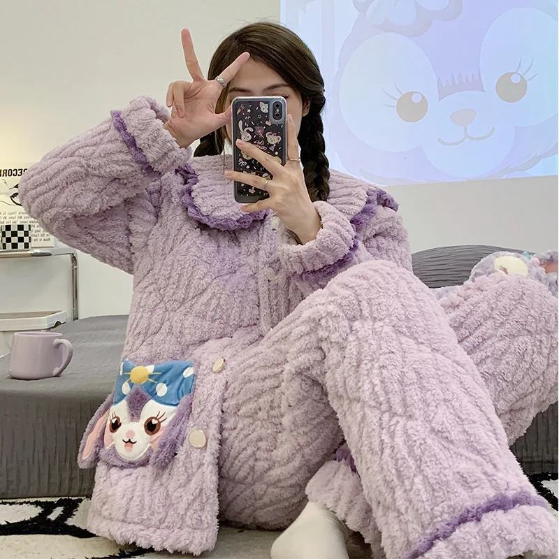 2022 New fleece and thickened ladies' nightwear flannel winter three layer cotton warm girls' home service coral velvet set