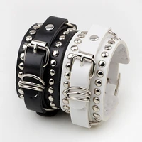 trend punk rivet earrings wide cuffs pu leather punk gothic rock unisex bracelet mens jewelry leather bracelet gift