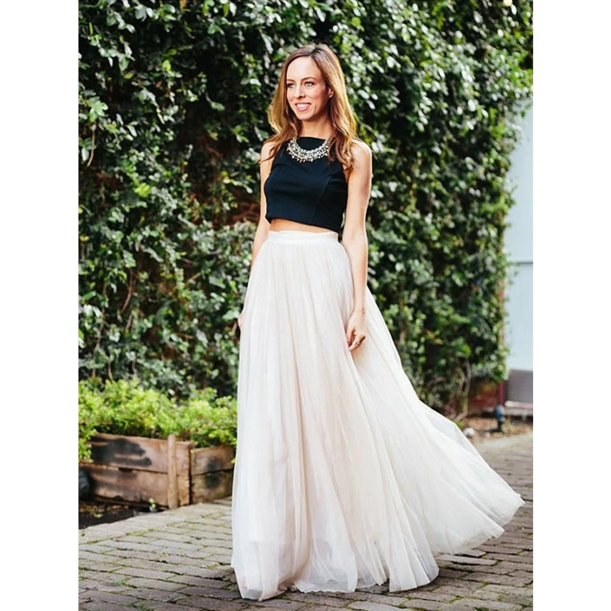 

New Women Solid Color Yarn Skirt Multi Layer Floor Long Dress For Party Casual Elastic High Waist Maxi Skirts For Summer Hot