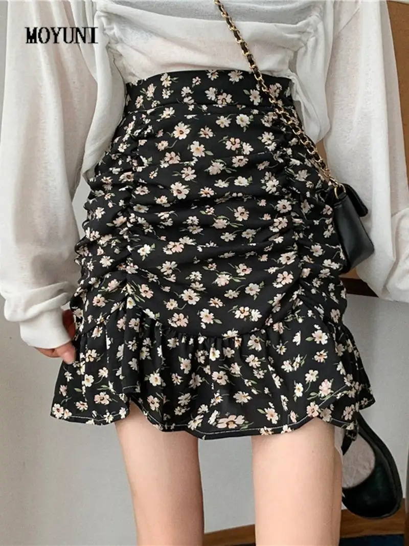 

Women's Spring 2022 New Floral Mermaid Skirt Mini Slim Wild High Waist Sexy Print Wrap Hip Mujer Faldas Elegant Retro