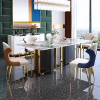 Dining Tables and Chairs Set Light Luxury Glossy Stone Plate Marble Style Trendy Modern Simple Rectangular Stainless Steel