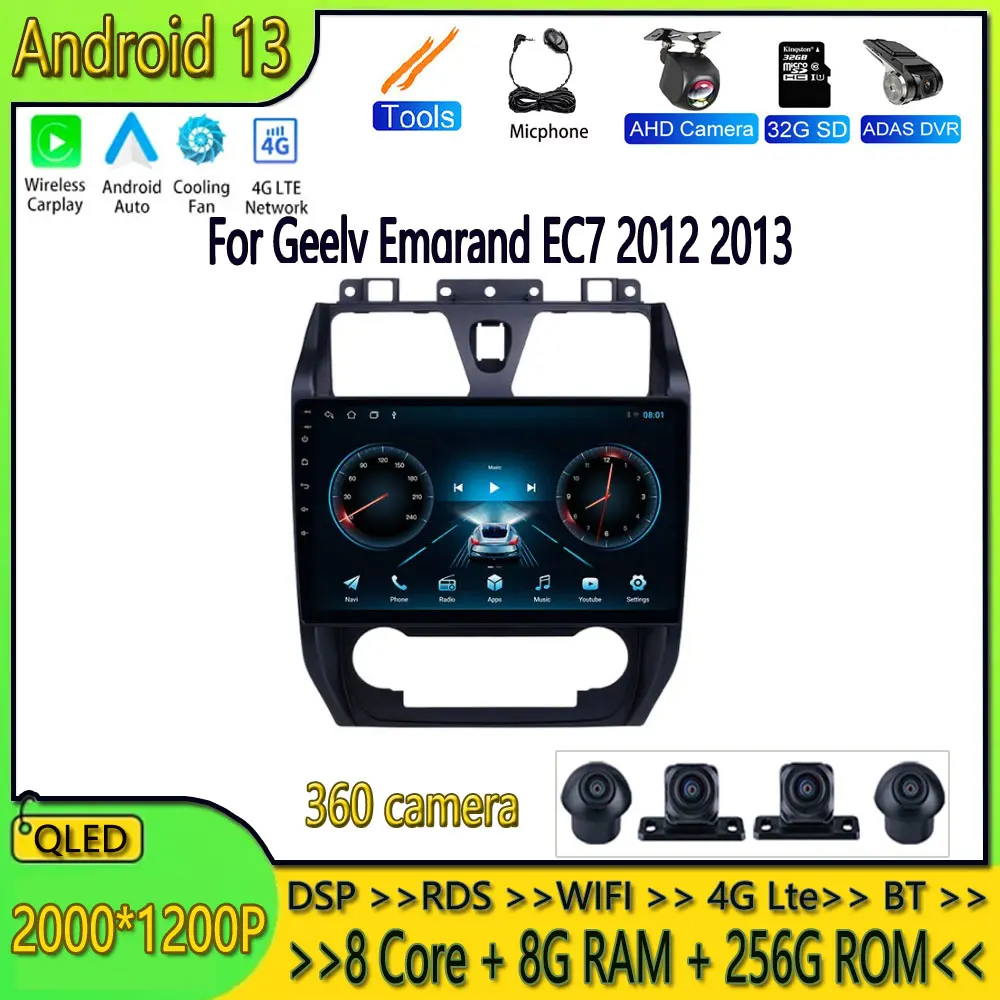 

Автомобильный радиоприемник 10,1 дюйма, мультимедийный видеоплеер, навигация для Geely Emgrand EC7 2012 2013 GPS Android 13 Carplay WIFI IPS BT RDS DSP FM