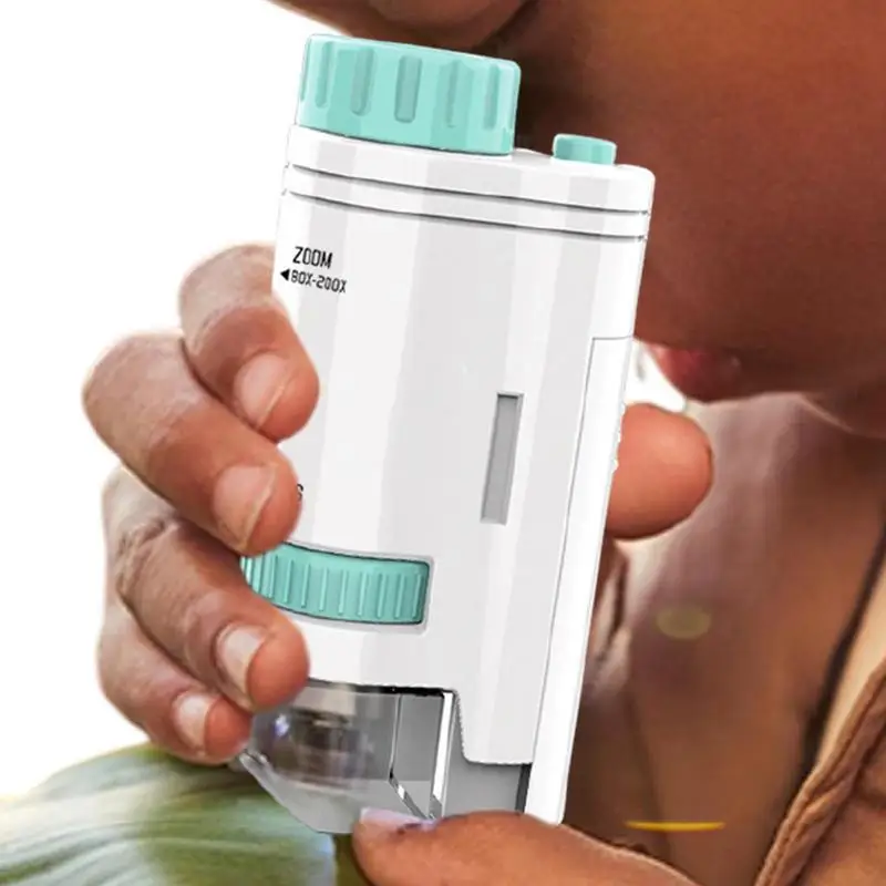 

80X-200X Pocket Microscope Toys Mini Pocket Microscope Kit High Magnification Handheld Battery Powered Microscope With LED Light