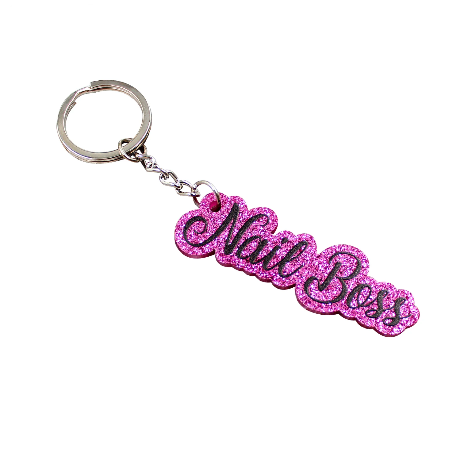 

KC038-Acrylic Nail Boss Keychain With Long Ring UV Print Glitter keychain charms