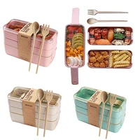 3 layers lunch box 900ml portable wheat straw bento boxs microwave dinnerwaer foos storage school office food container