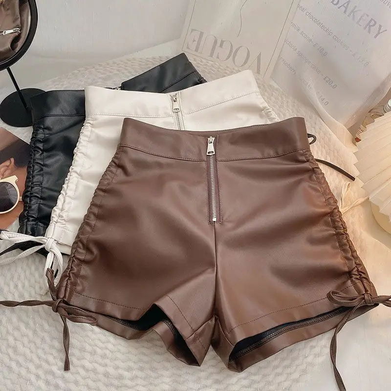 

Spring Leather Summer Korean Skinny Shorts Leather Sexy Women Waist Pu Tights Club Shorts High Fashion Cycling Shorts Bandage