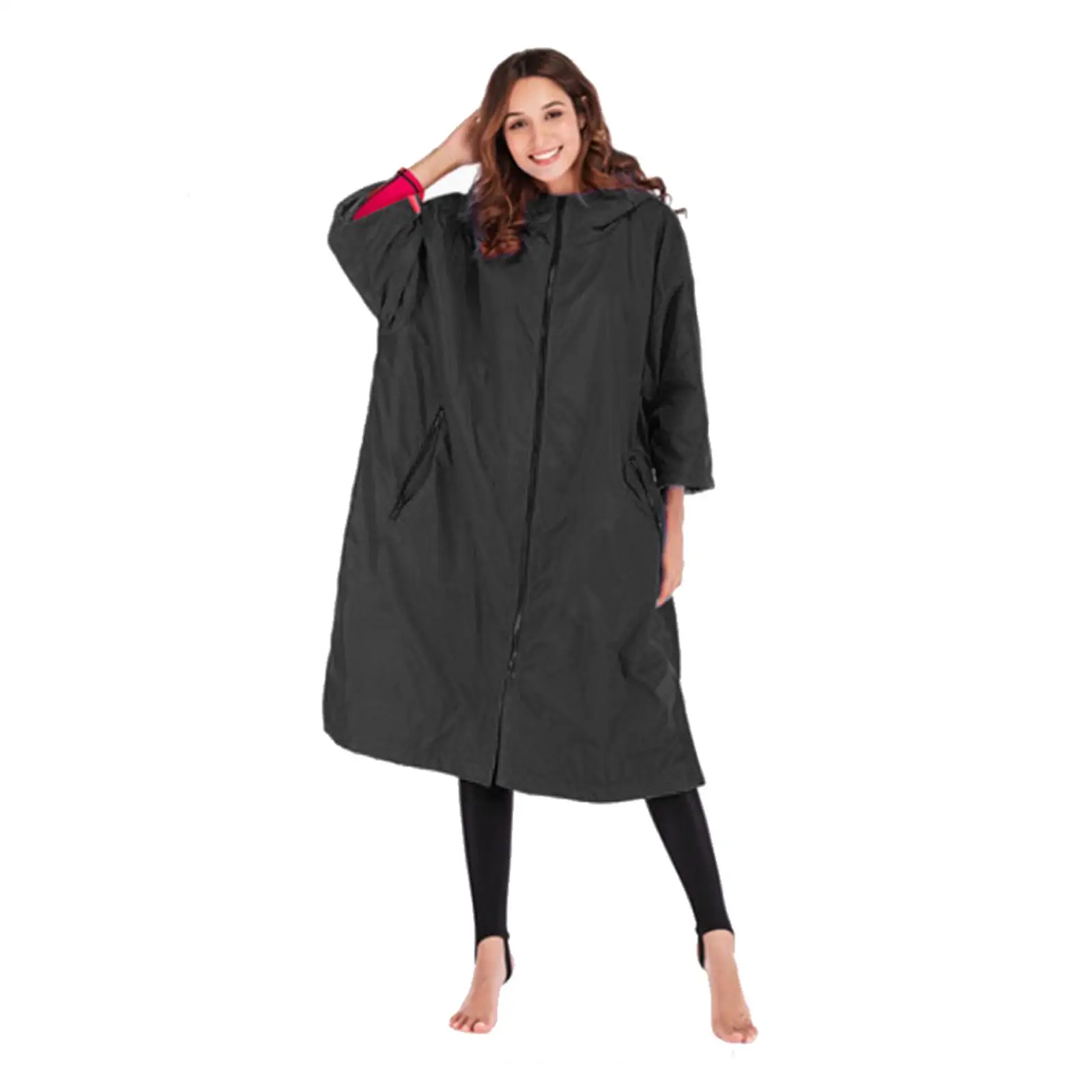 Thermal Rain Coat Oversize Changing Robe Jacket Fleece Lining Cloak Outdoor Surfing Swimming Raincoat Rain Poncho Hooded Cape