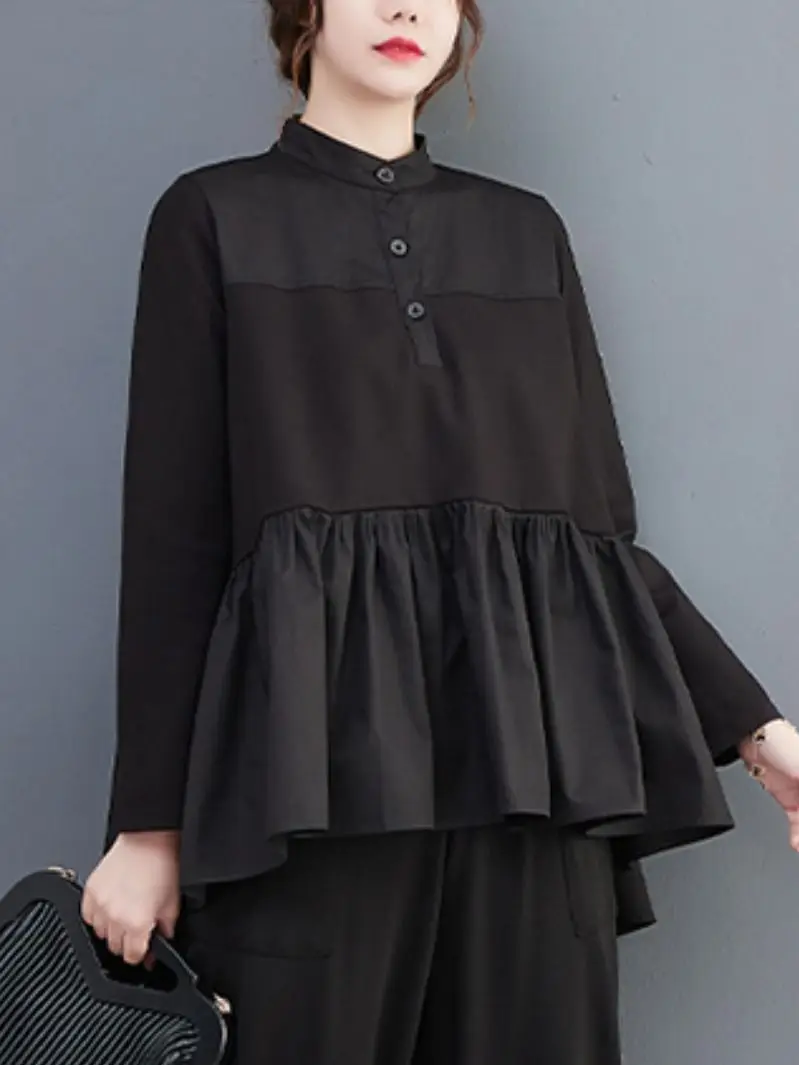 

Women's European Version Stitching Peter Pan Collar Shirt Spring And Autumn New Long-sleeved All-match Loose Bottoming Shirt