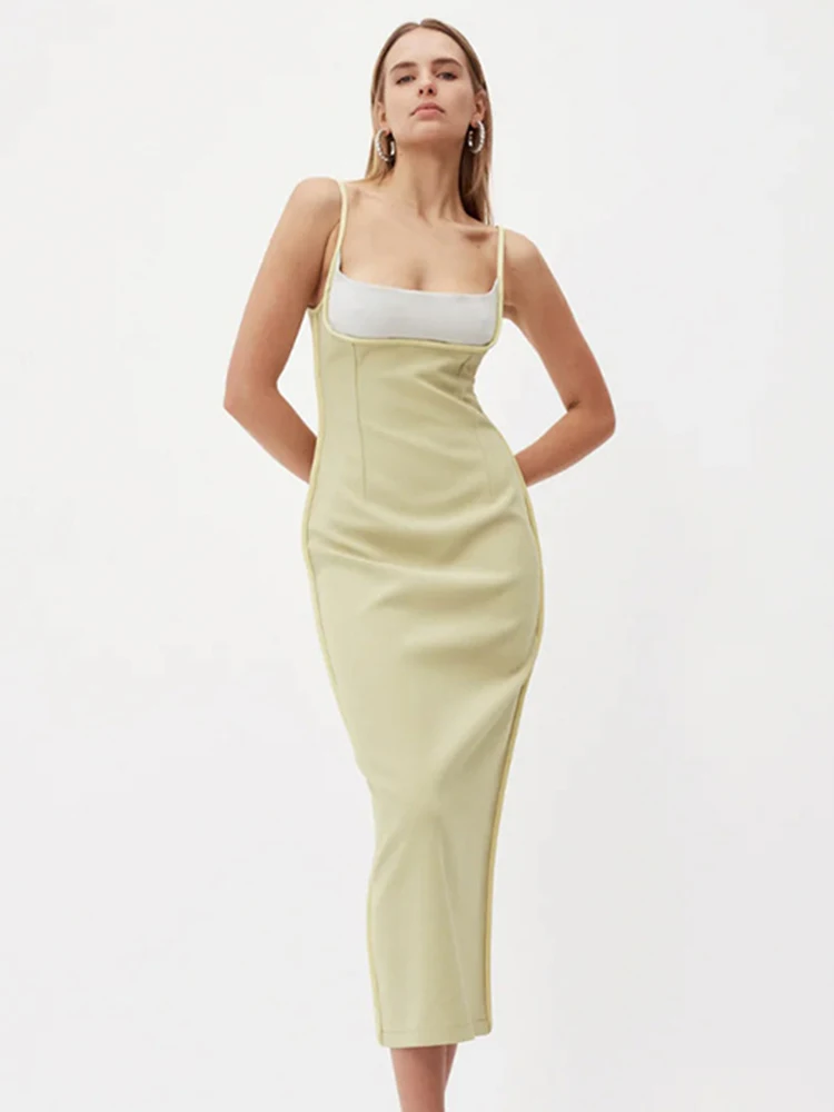 

Женское облегающее платье миди без рукавов, элегантное соблазнительное вечернее платье составного кроя на бретелях, 2022