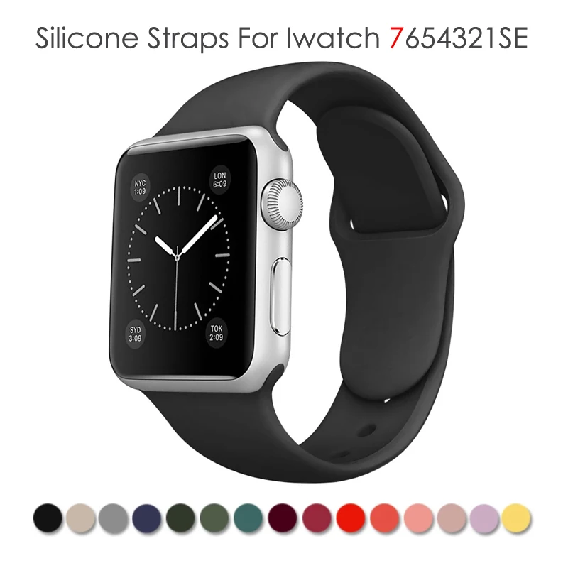 Силиконовый ремешок для Apple Watch iwatch 7 6 SE 5 4 3 2 1 Band 38 40 41 42 44 45 мм IWO W26 W46 W66 HW16 HW22 браслет