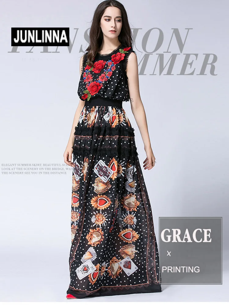 Женское платье с принтом JUNLINNA длинное вечернее без рукавов и круглым вырезом