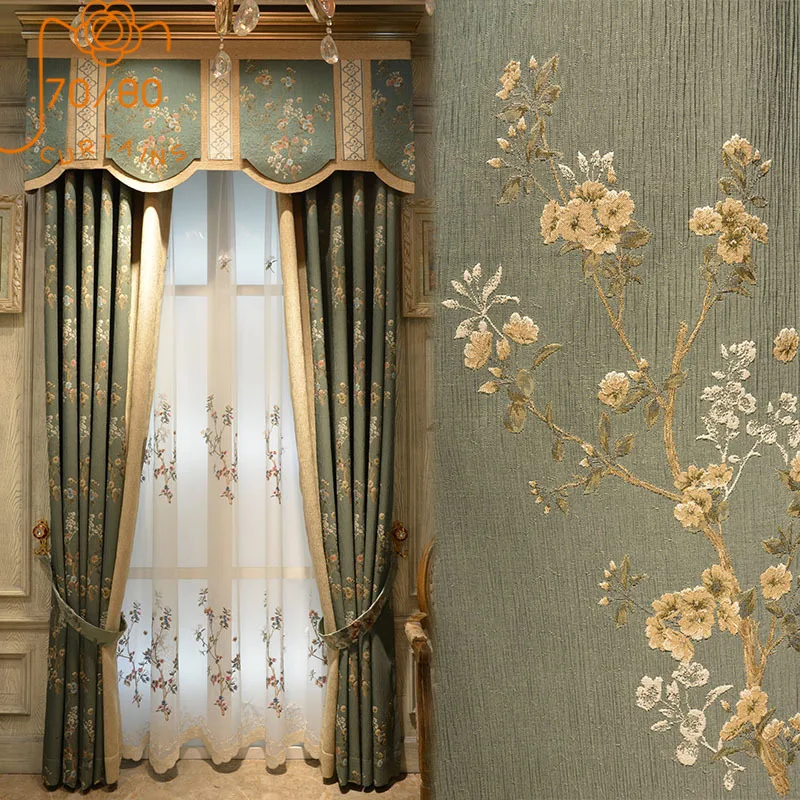 American Pastoral High-end Jacquard Stitching Thickened Blackout Curtains for Living Room and Bedroom Sound Insulation Products