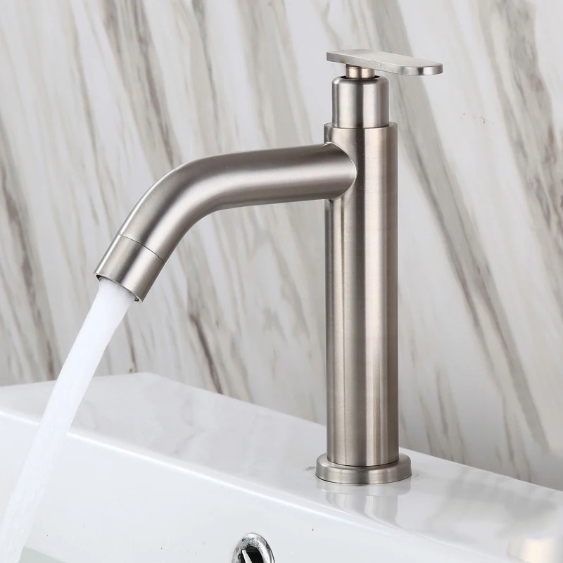 

Single Cold Water Bathroom Basin Faucets Single Handle Bathroom Sink Faucets Brushed Stainless Steel Deck Mounted Washbasin Tap