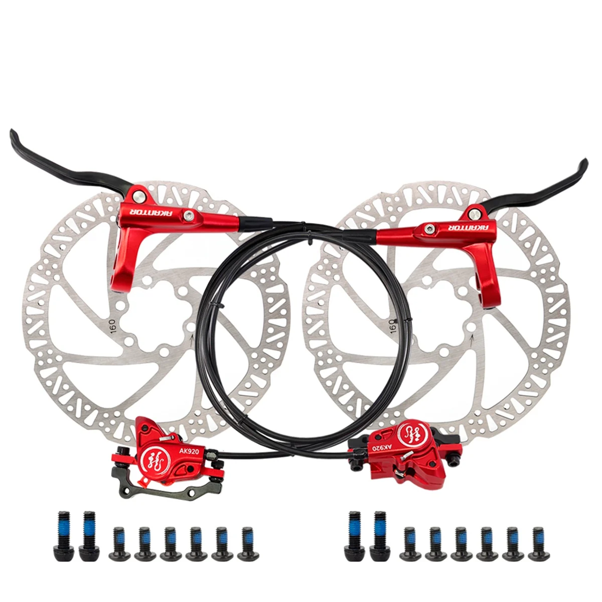 

AKANTOR AK 920 Tamron 1 Series MTB Bike Hydraulic Brakes Bicycle 800mm/1450mm Oil Pressure Disc Brakes,Red+160mm Disc Brake