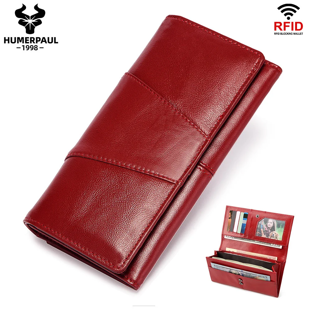 

New leather women's wallet mobile phone change handbag RFID anti-theft brush Long Wallet