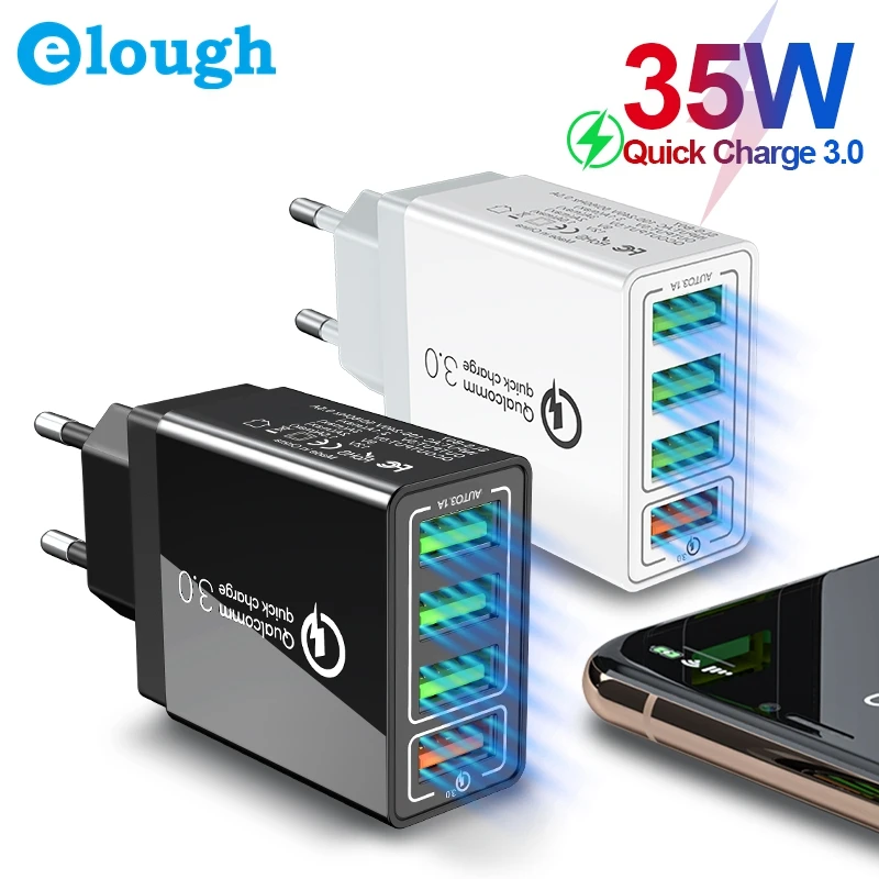 

Elough 35W Quick Charge 3.0 Fast USB Charger For iPhone 13 12 Pro Max 4 USB Mobile Phone Wall Charger EU US UK Plug