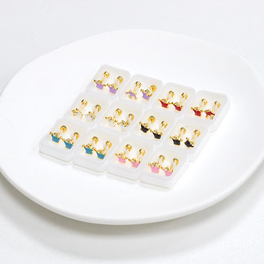 

12 Pairs Crown Stud Earrings Colorful сережки Anti-Allergies Kids Children Twist Pack Acrylic Wholesale Brincos Free Shipping