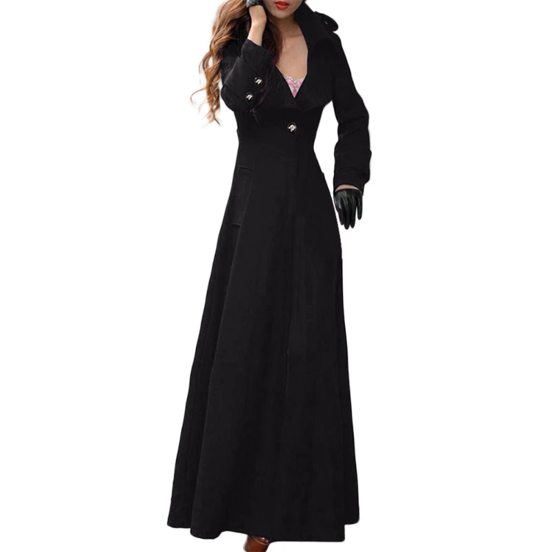 New Winter Lapel Slim Womens Coat Trench Jacket Elegant Long Parka Overcoat Outwear Material Button Decoration