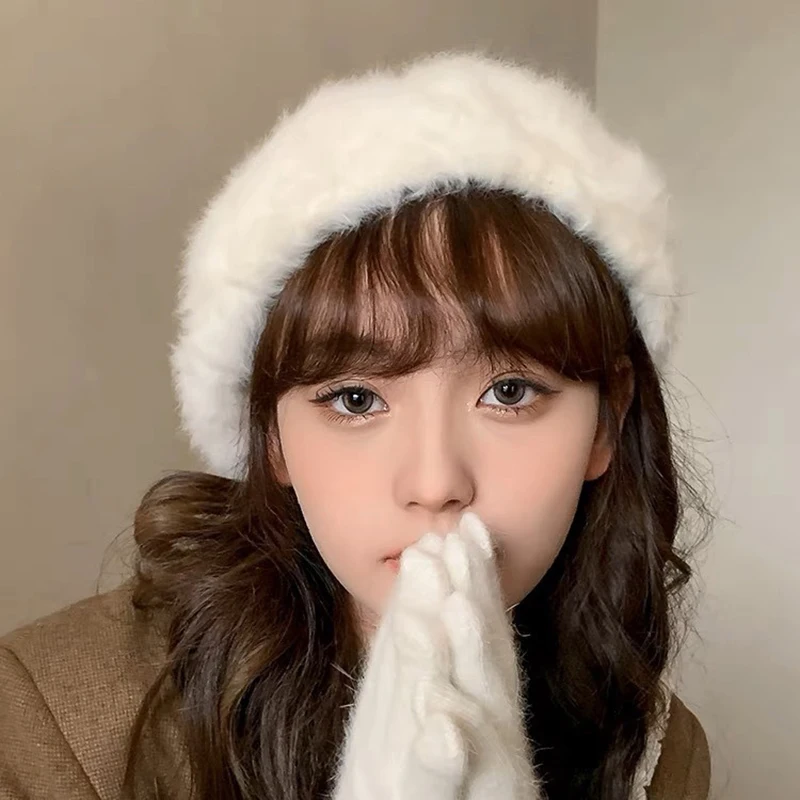 Осенне-зимние береты из кроличьего меха для женщин однотонный берет корейские