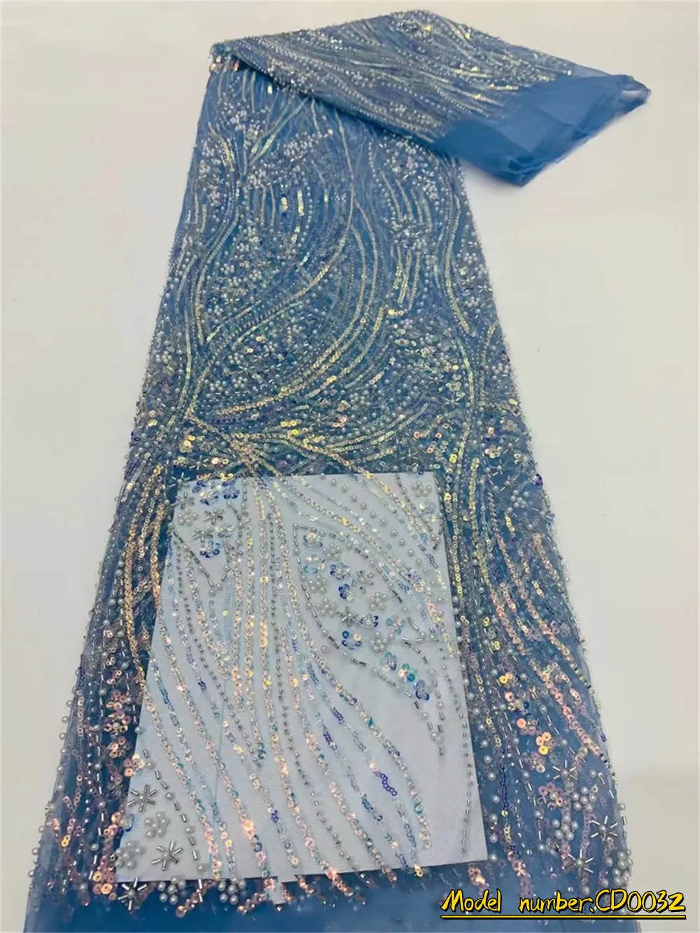 

High Quality African Sequins Lace Fabric French Net Embroidery Beads Tulle Lace Fabric For Nigerian Wedding Party Dress CD0032
