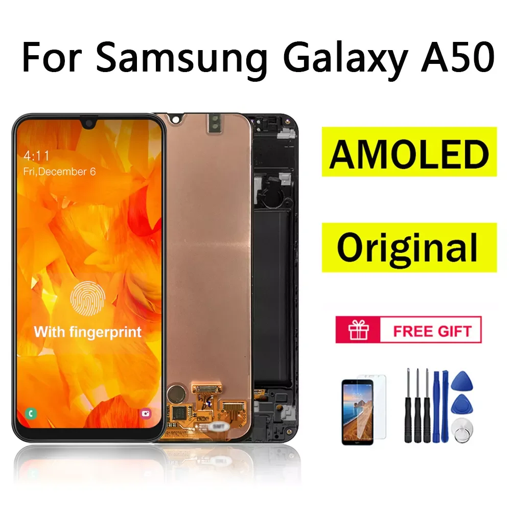 

AUMOOK Original AMOLED for Samsung Galaxy A50 LCD Display Touch Screen Digitizer with Frame for Pantalla Samsung A50 LCD Screen