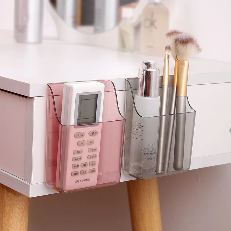

TV Air Conditioner Remote Control Storage Box Wall Holder for Pen Cosmetics Mobile Phone Charging Stand Wall Mounted Organizer