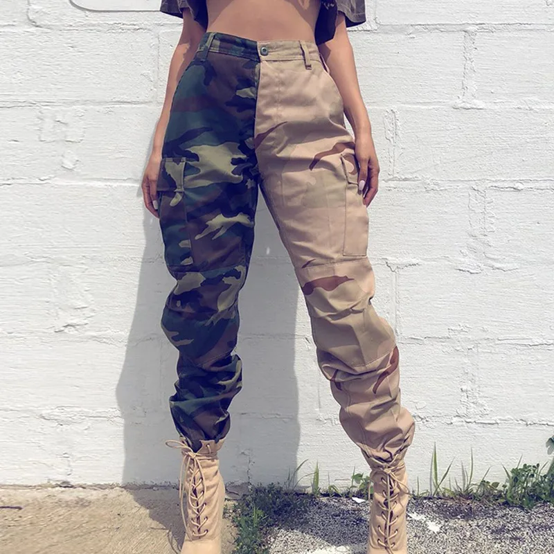 2022 Autumn New Street Women's Women's Pants, Fashionable Stitching Camouflage Contrast Color Casual Trousers