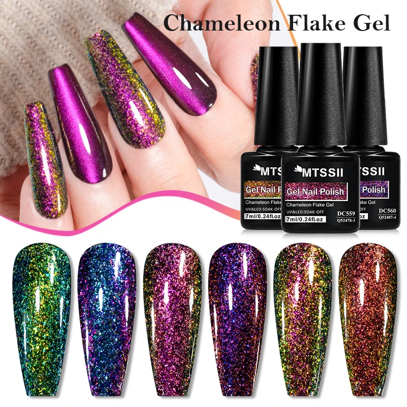MTSSII 7ml Chameleon Flake Gel Nail Polish Sparkling Glitter Semi Permanent UV Soak Off Art Varnish Manicure