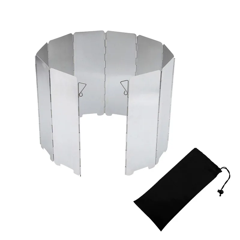 

10 Plates Gas Stove Wind Shield Outdoor BBQ Picnic Cooking Portable Foldable Aluminium Alloy Wind Shield Camping Equipment