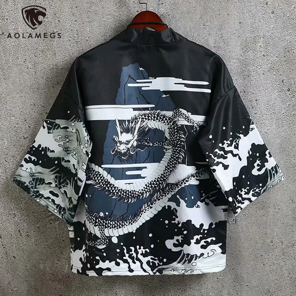 

Summer Japanese Kimono Jacket Dragon Crane Harajuku 2023 Hip Hop Men Japan Clothing Kimono Thin Loose Style Streetwear Jacket