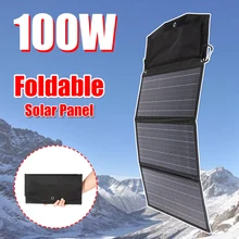 100W Solar Panel Folding Bag Outdoor 18V Dual USB Charging Board Quick Charger  Power Bank Emergency Battery for Phone Portable