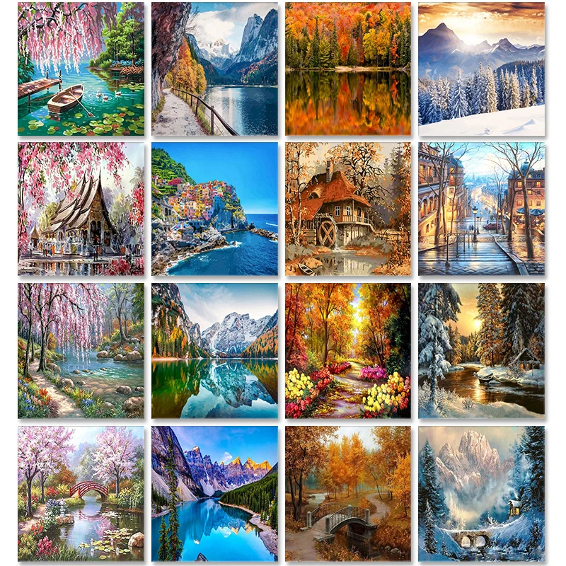 

GATYZTORY Scenery Oil Painting By Numbers Four Seasons 60x75cm Paint By Numbers Landscape On Canvas DIY Frameless Draw Number