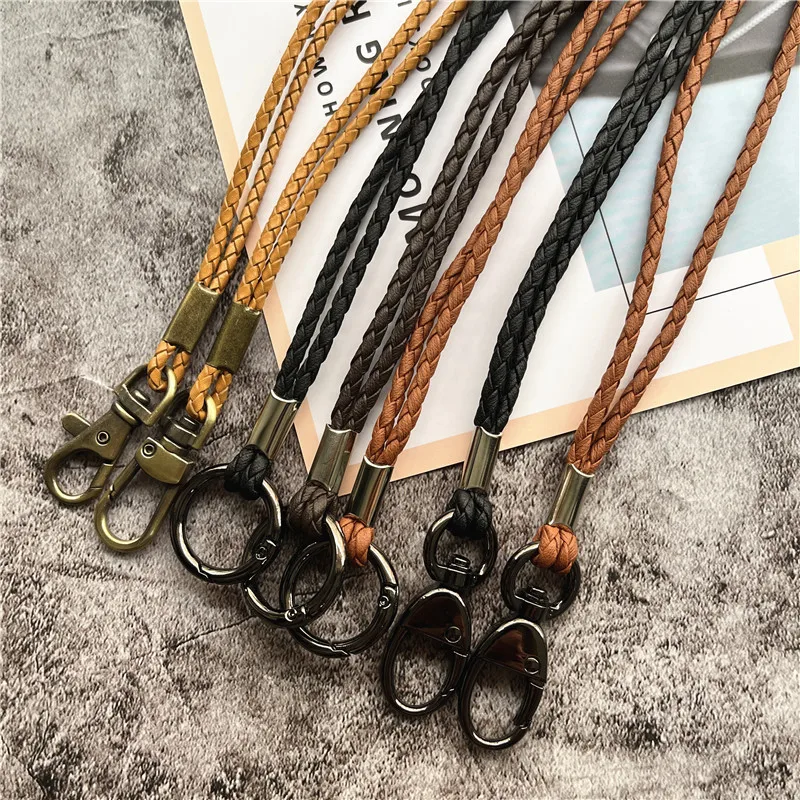 High Quality Leather Rope PU Braided Straps For Keys Lanyard Mobile Keychains Neck Straps Anti-theft Mobile Phone Chain Lanyards