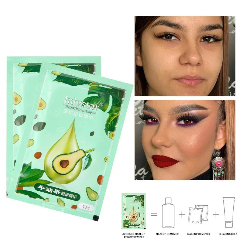 

32/pcs Julystar Avocado Makeup Remover Wipes Gentle Deep Cleaning Portable Disposable Single Sheet Individual Packaging