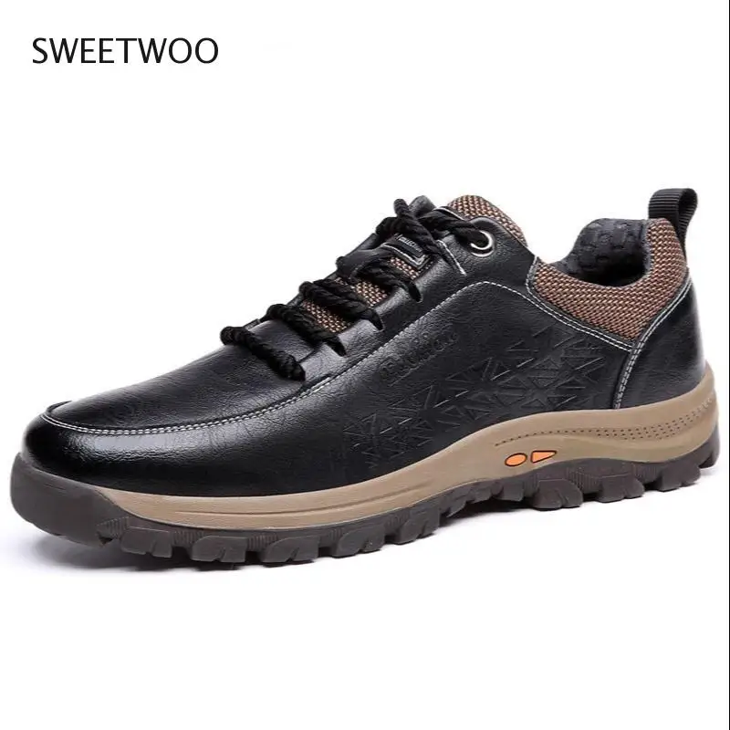 

New Fashion Autumn Men Leather Shoes Brogue Casual Safety Shoes Men Genuine Leather Shoes Work Business Casual Sneakers Tide Ins