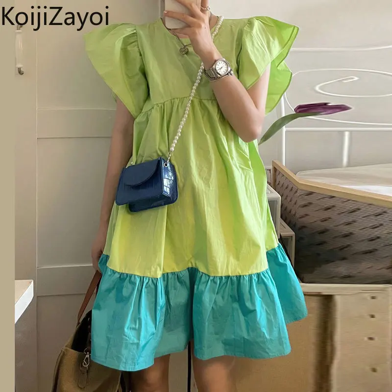 

Женское летнее платье-макси с круглым вырезом и вставками