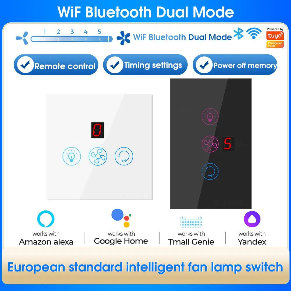 

Tuya Smart WiFi Touch Switch EU/US Ceiling Light With Fan Light Wall Glass Panel Electrical Application Work Alexa Google Home
