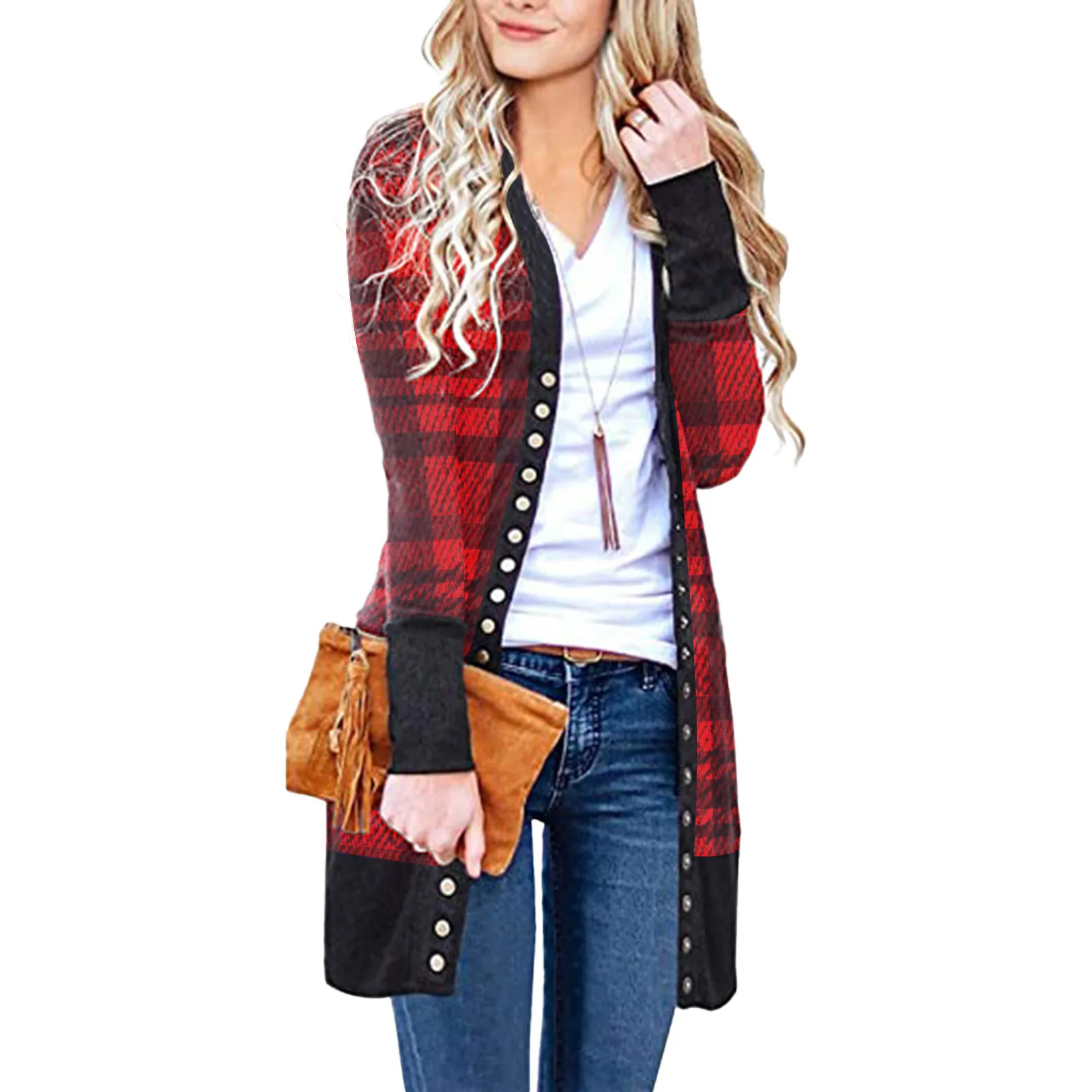 

Women's Casual Plaid Cardigans Button Knitwear Long Sleeve Knit Soft Coat 3/4 Sleeve Cardigan Cardigans for Women Sweater